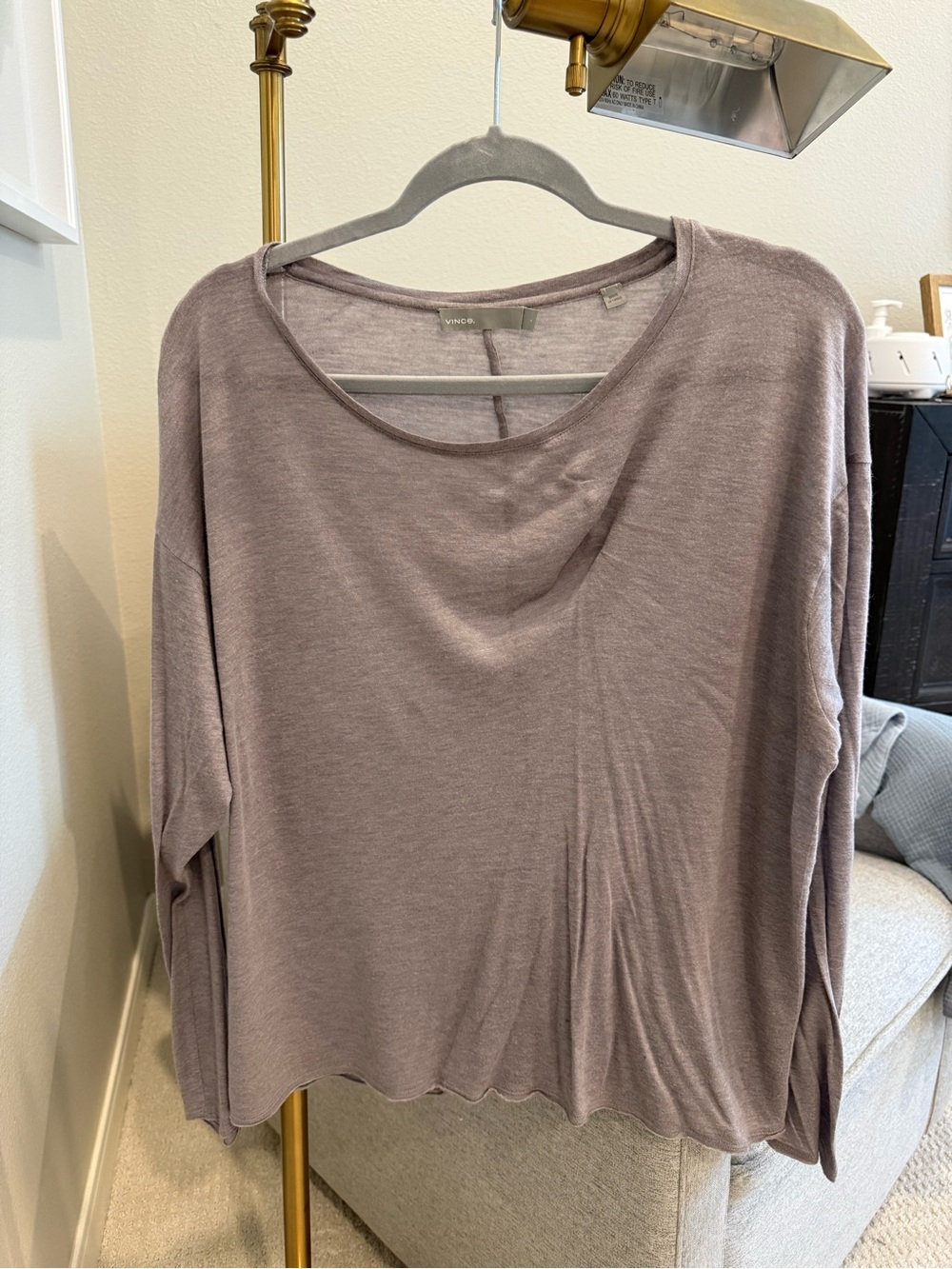 Vince Long-Sleeve Scoop Neck Top in Mauve - Picture 2 of 4